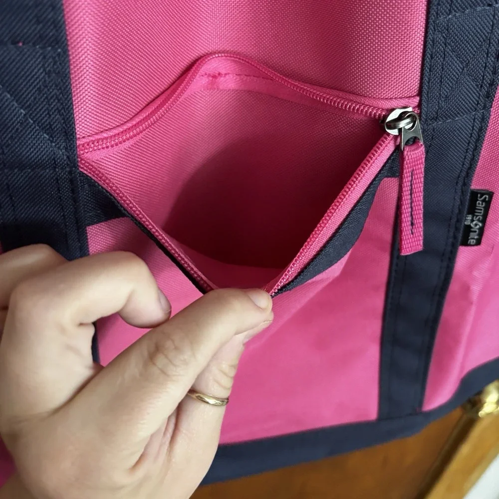 Samsonite Canvas Weekender Yacht Travel Tote Bag Foldable Pink Navy Large 25x15